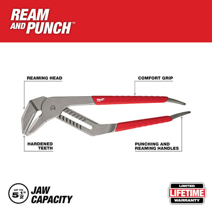 Milwaukee 48-22-6320 20 inch Comfort Grip Straight-Jaw Pliers showing features of the pliers