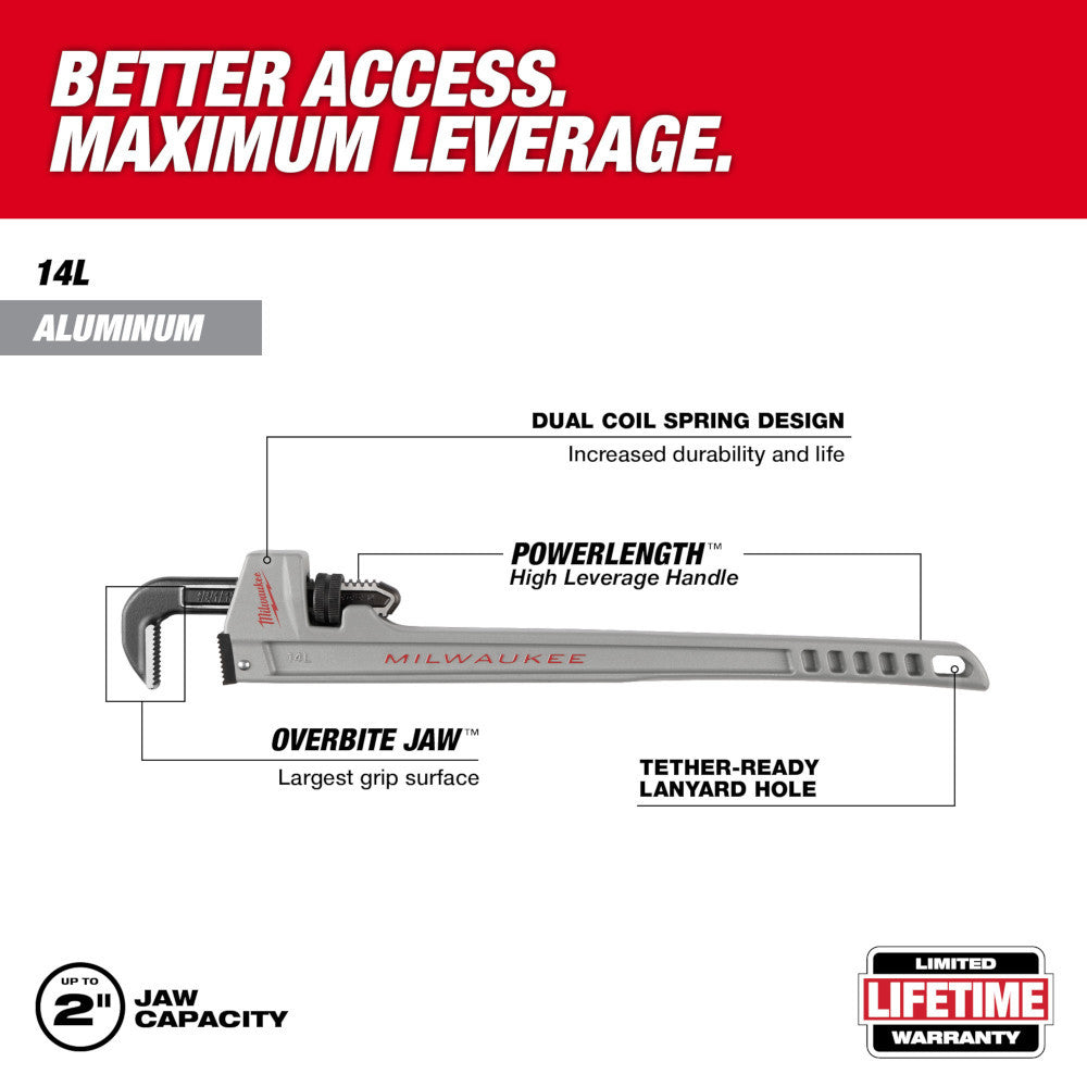 Milwaukee 48-22-7215 14L Aluminum Pipe Wrench with POWERLENGTH Handle