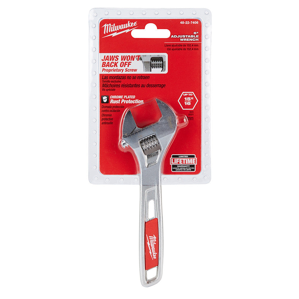 Milwaukee 48-22-7406 6 inch Adjustable Wrench showing wrench in packaging