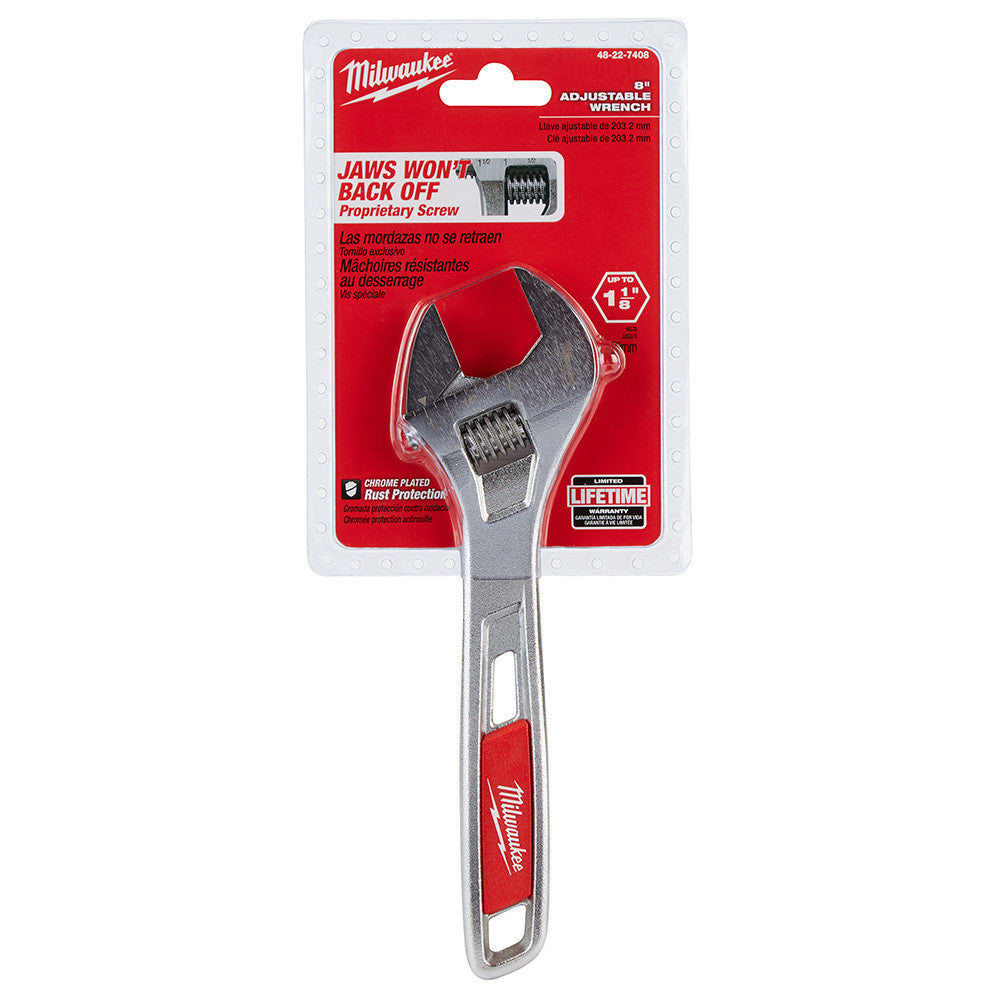 Milwaukee 48-22-7408 8 inch Adjustable Wrench showing wrench in packaging