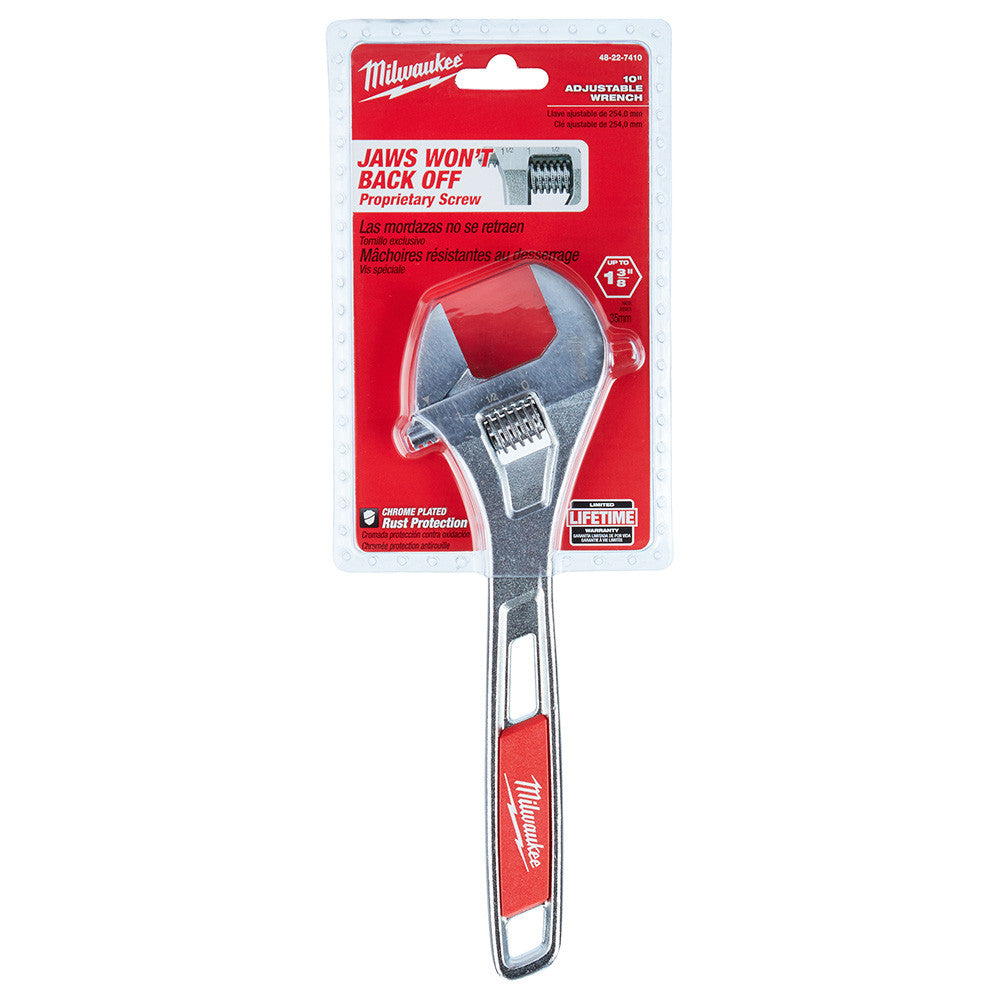 Milwaukee 48-22-7410 10 inch Adjustable Wrench showing wrench in packaging
