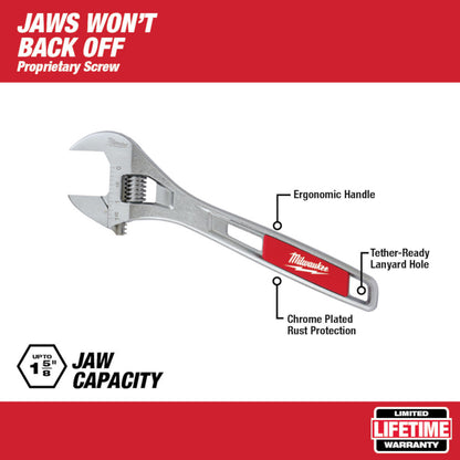 Milwaukee 48-22-7412 12 inch Adjustable Wrench showing with features of the wrench