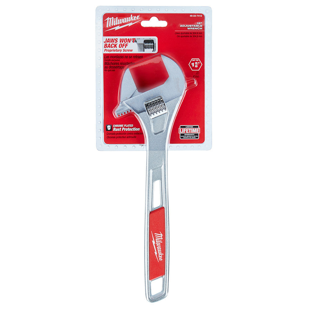 Milwaukee 48-22-7412 12 inch Adjustable Wrench showing wrench in packaging