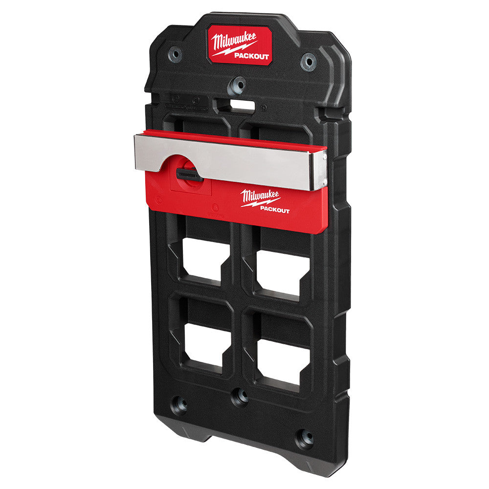 Milwaukee 48-22-8344 PACKOUT Belt Clip Rack showing belt clip rack locked and mounted to packout wall bracket