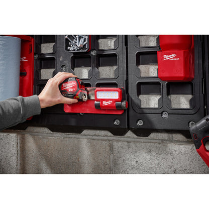 Milwaukee 48-22-8344 PACKOUT Belt Clip Rack showing belt clip rack attached to packout wall panel filled with accessories
