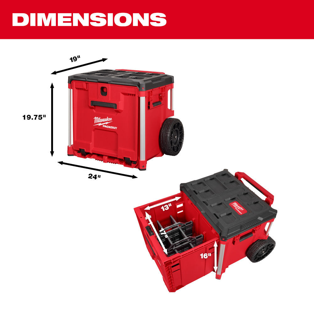 Milwaukee 48-22-8420 PACKOUT Rolling Drawer Tool Box dimensions