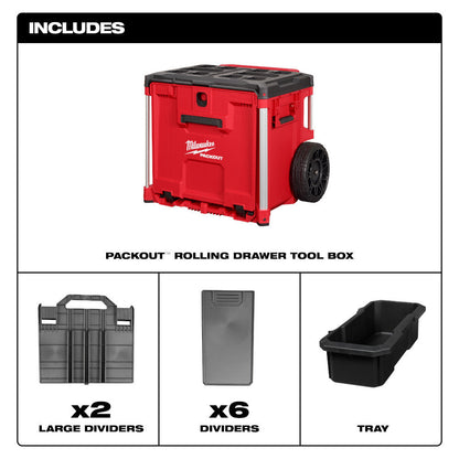 Milwaukee 48-22-8420 PACKOUT Rolling Drawer Tool Box includes