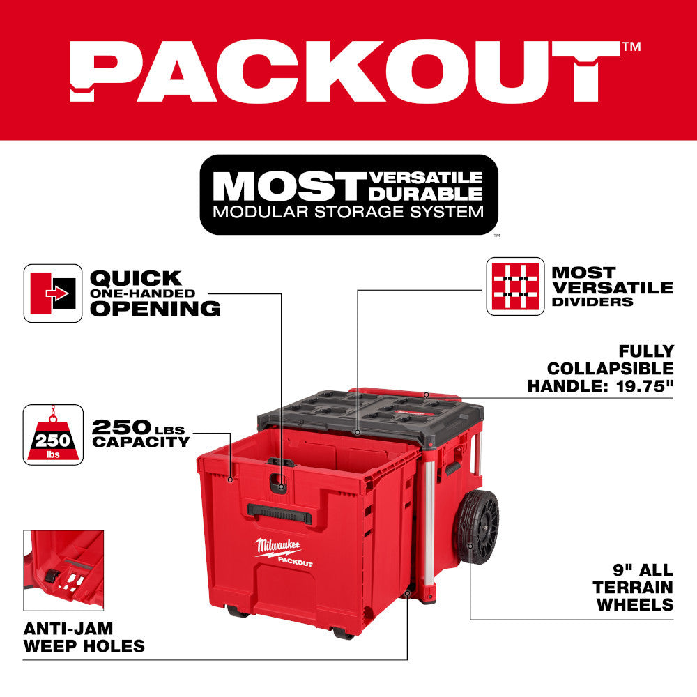 Milwaukee 48-22-8420 PACKOUT Rolling Drawer Tool Box infographics