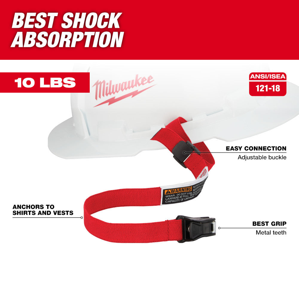 Milwaukee 48-22-8800 Hard Hat Lanyard with Clip attached to hard hat