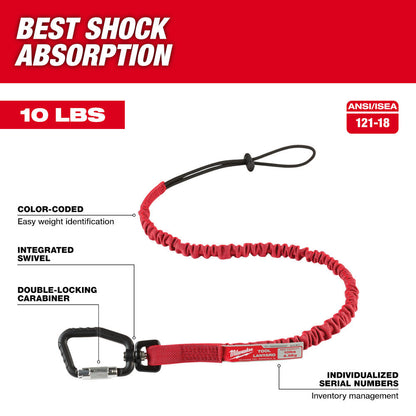 Milwaukee 48-22-8810 10lbs 36 inch Locking Tool Lanyard showing features of the lanyard