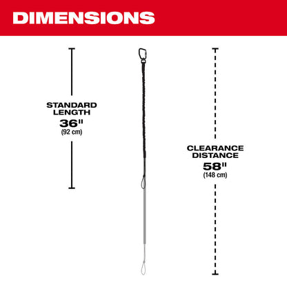 Milwaukee 48-22-8815 15lbs 36 inch Locking Tool Lanyard showing measurement ranges
