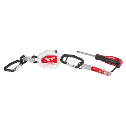 Milwaukee 48-22-8825 5 lbs 50 inch Retractable Tool Lanyard showing in use mounted to a screwdriver (screwdriver sold separately)