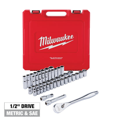 Milwaukee 48-22-9010 47pc Metric  and SAE 1/2-inch Drive Ratchet  and Socket Set