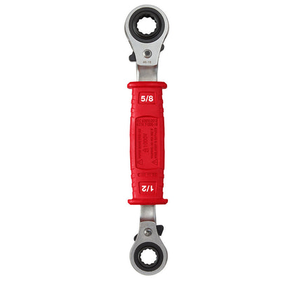 Milwaukee 48-22-9212 Lineman's 4-In-1 Insulated Ratcheting Box Wrench showing reverse side of the wrench