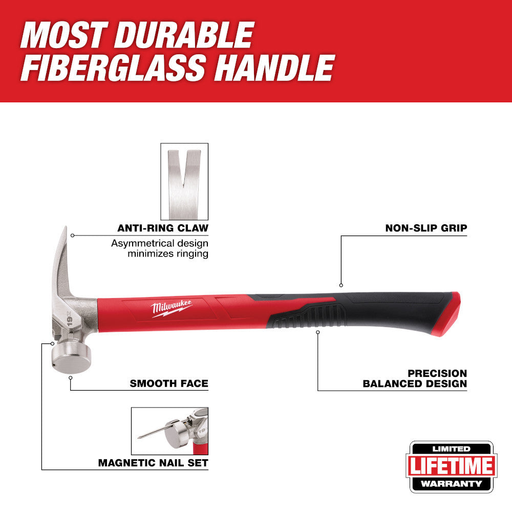Milwaukee 48-22-9316 19oz Smooth Face Poly/Fiberglass Handle Hammer