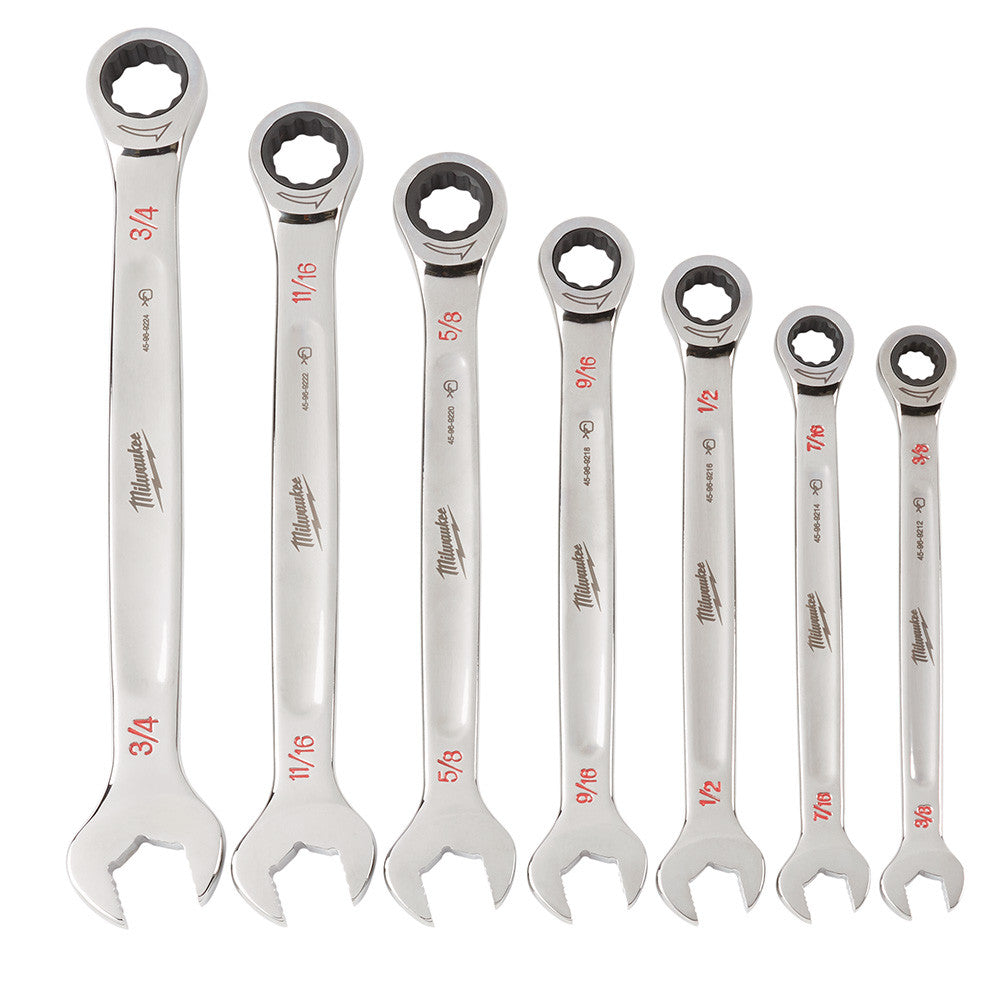 Milwaukee 48-22-9406 7pc SAE Ratcheting Combination Wrench Set
