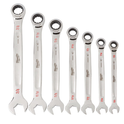 Milwaukee 48-22-9406 7pc SAE Ratcheting Combination Wrench Set