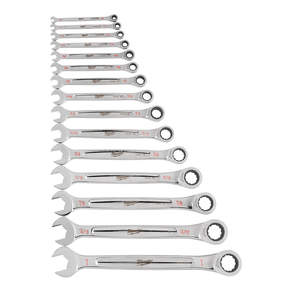 Milwaukee 48-22-9416 15pc SAE Ratcheting Combination Wrench Set