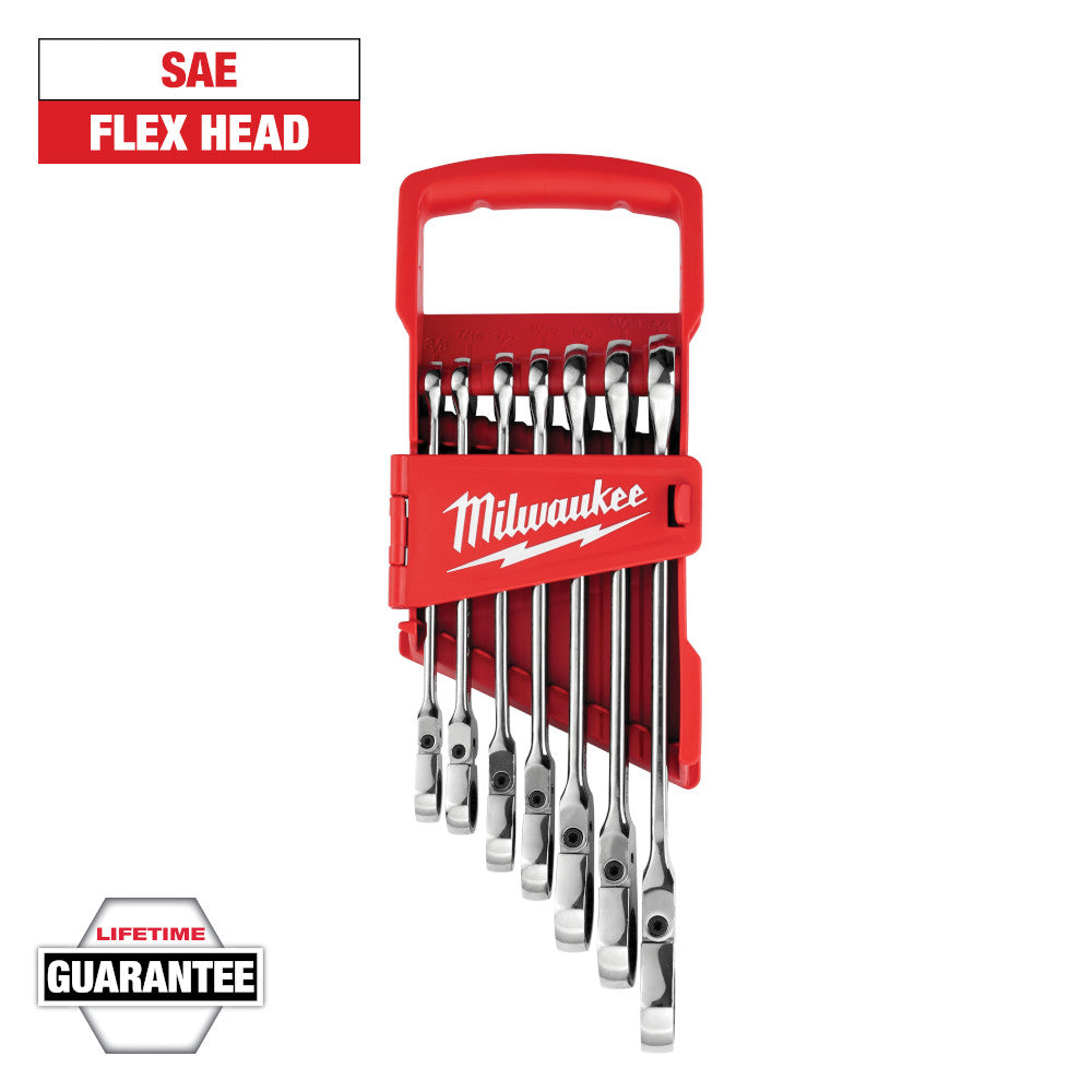 Milwaukee 7pc SAE Flex Head Ratcheting Combination Wrench Set