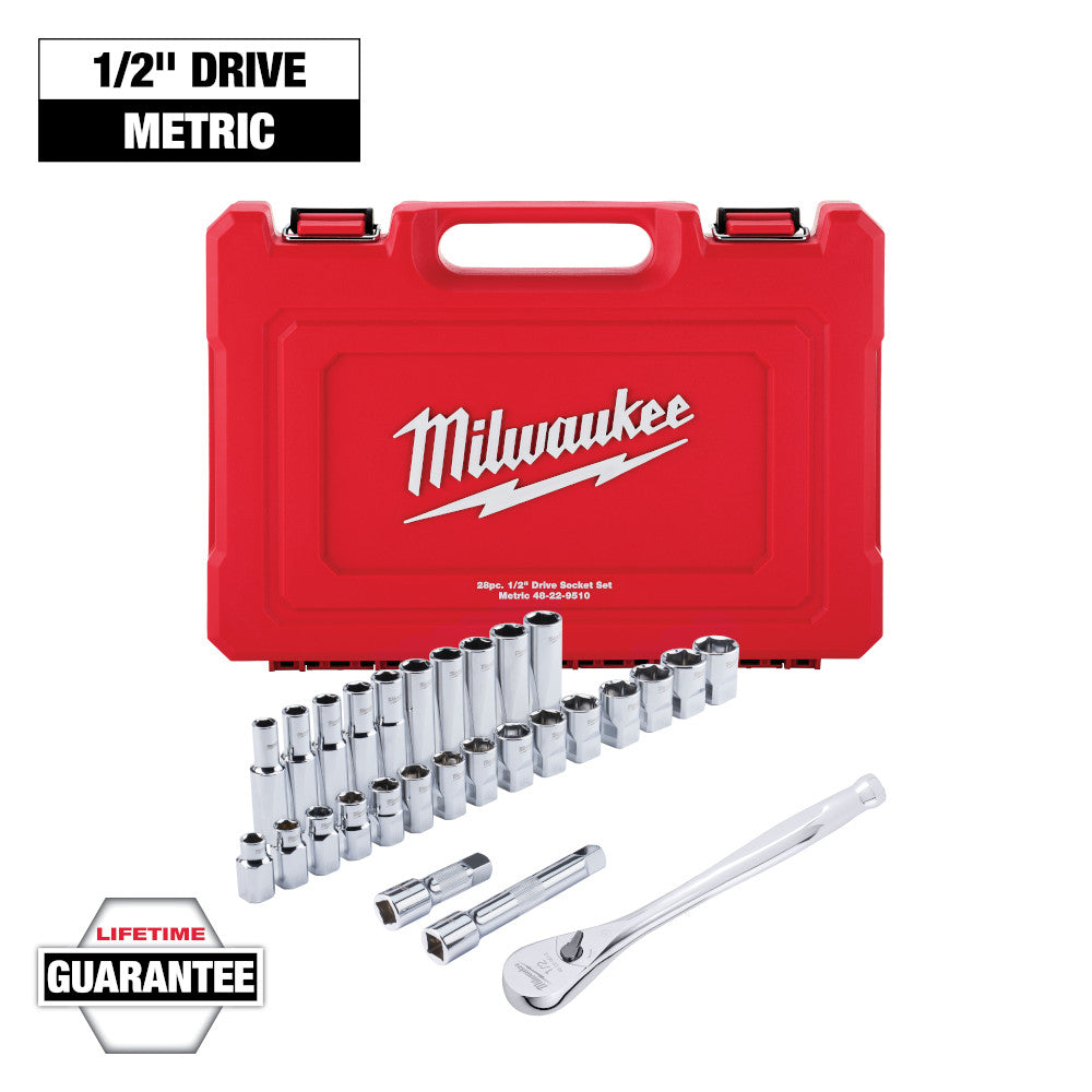 Milwaukee 28pc 1/2in Drive Metric Ratchet & Socket Set