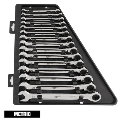 Milwaukee 48-22-9516 15pc Metric Ratcheting Combination Wrench Set showing wrenches in storage carrier