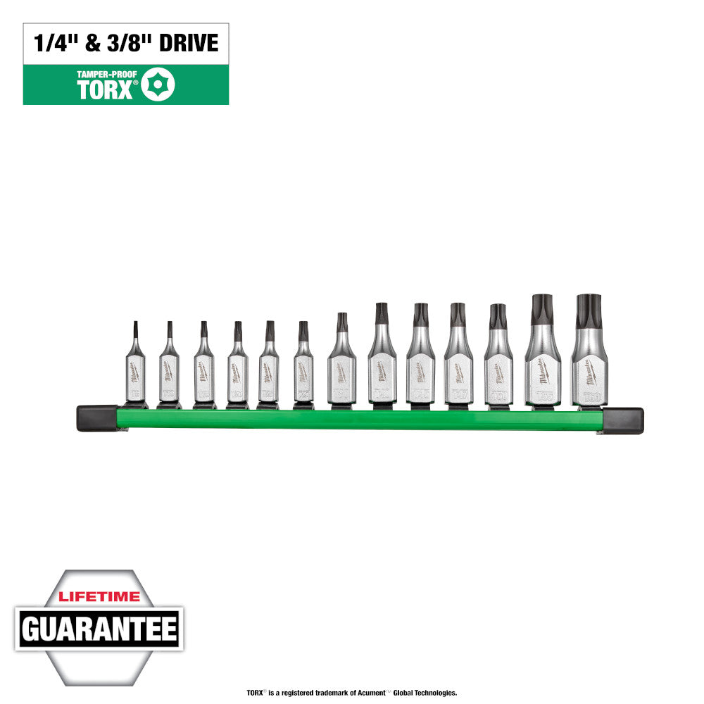 Milwaukee 13pc Tamper Proof TORX Bit Socket Set with 1/4in & 3/8in Drive