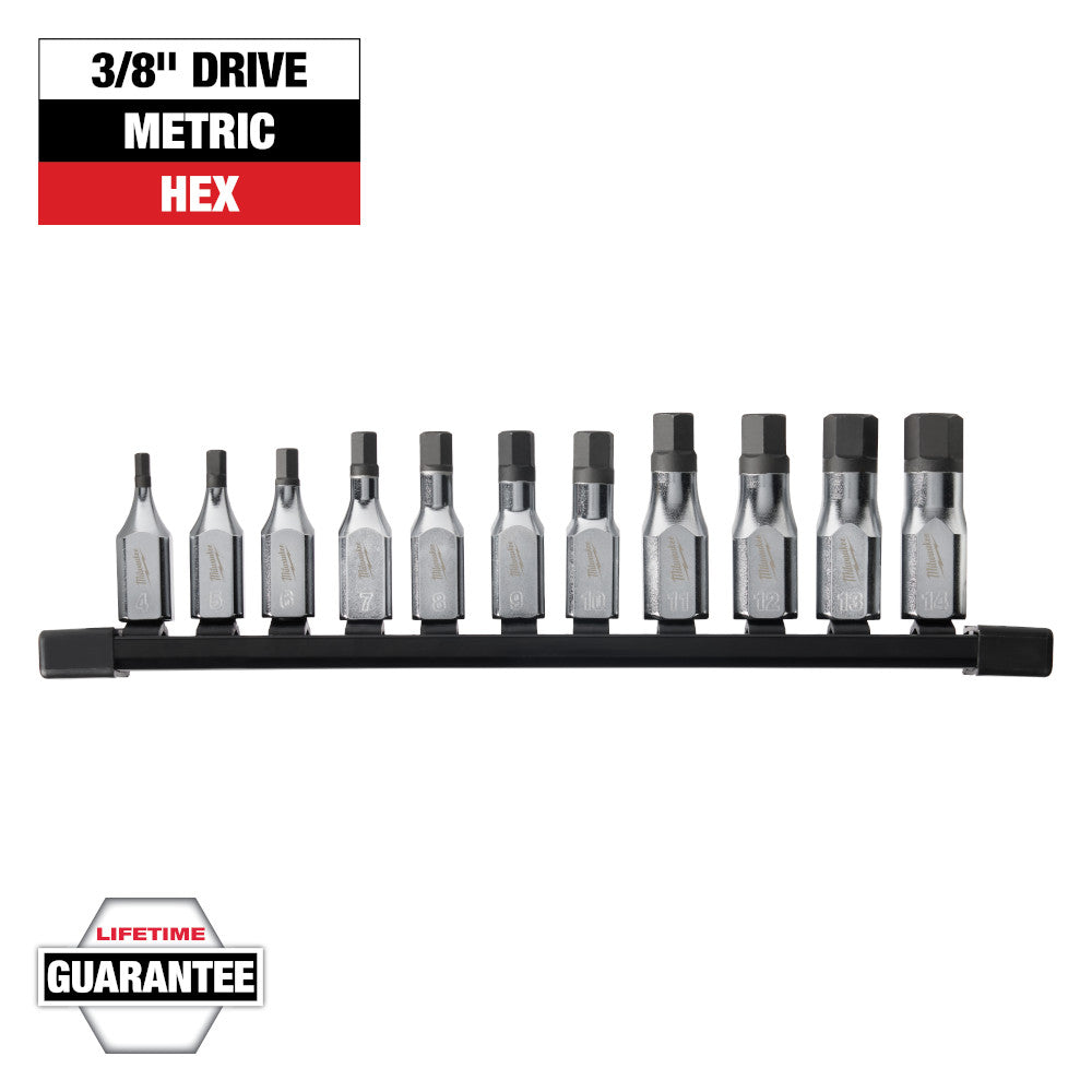 Milwaukee 11pc 3/8in Drive Hex Bit Socket Set - Metric