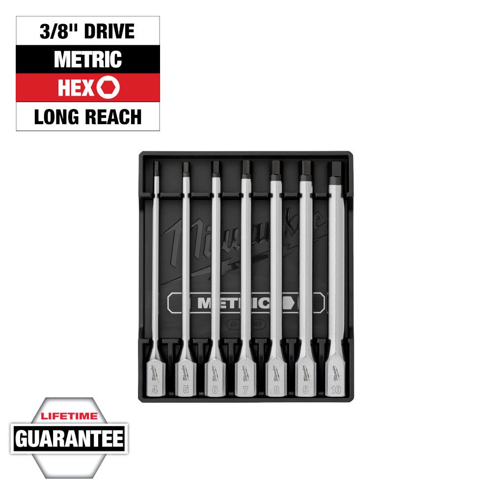 Milwaukee 7pc Long Ball End Hex Bit Metric Sockets Set with 3/8in Drive