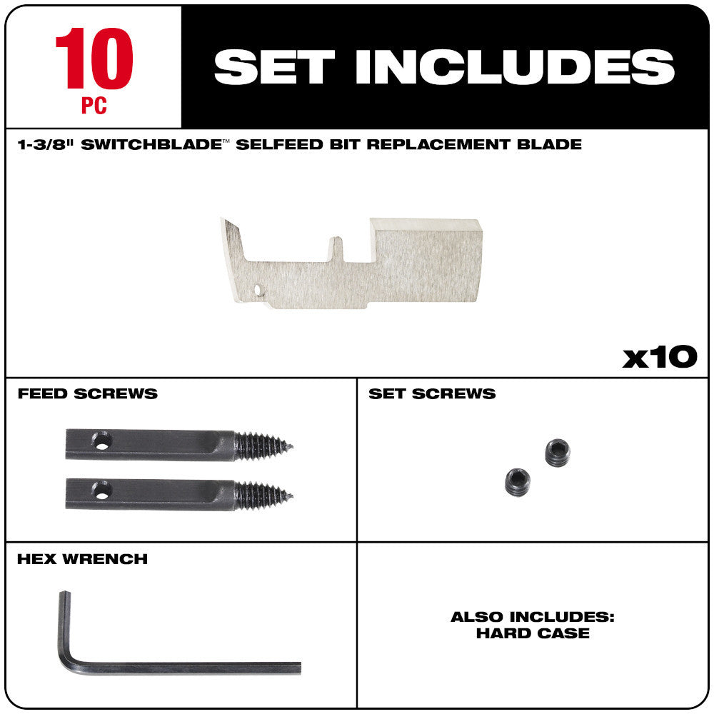 Milwaukee 48-25-5320 1-3/8 inch SWITCHBLADE Selfeed Bit Blade Replacement Kit - 10pk