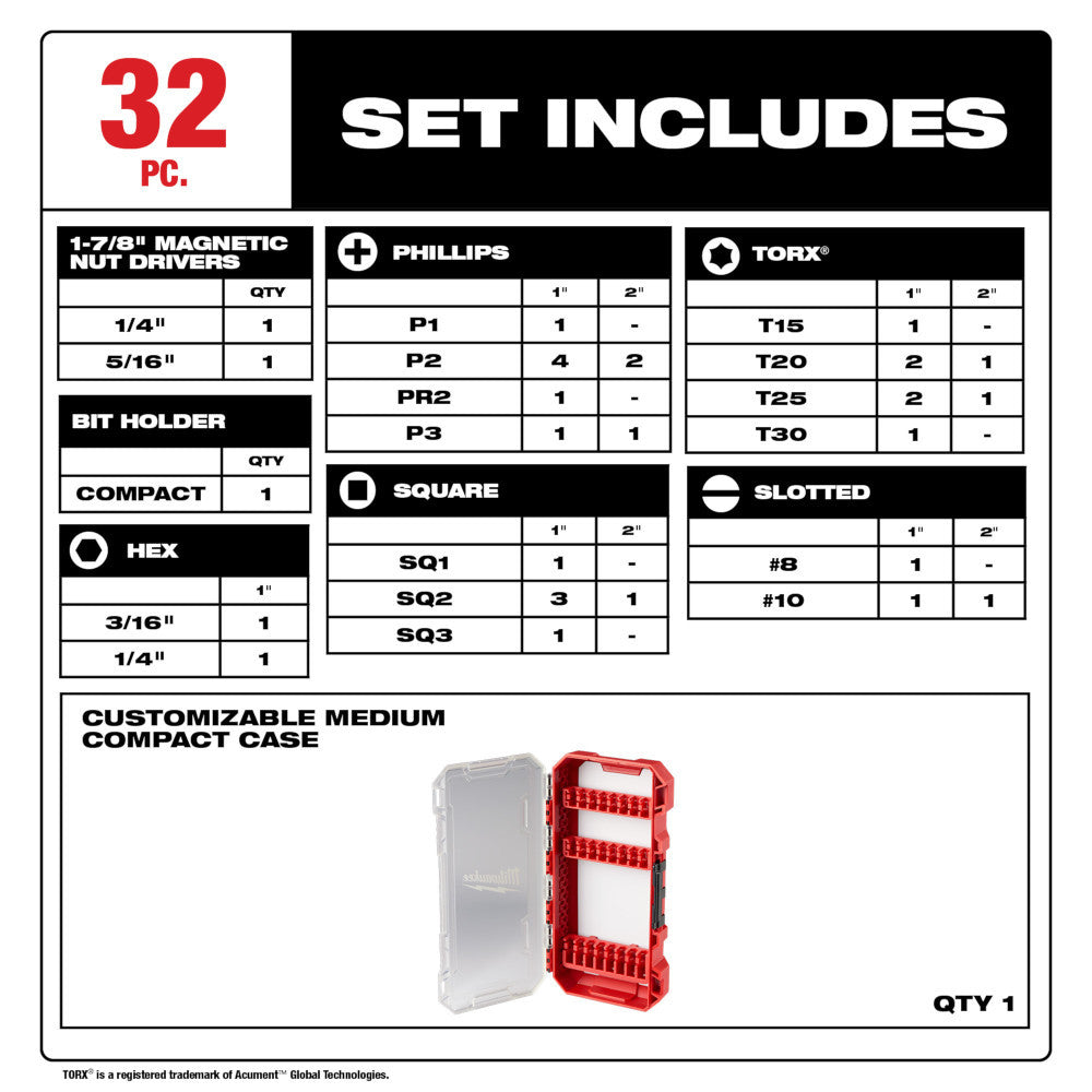 Milwaukee 48-32-4004 32pc SHOCKWAVE Impact Duty Driver Bit Set