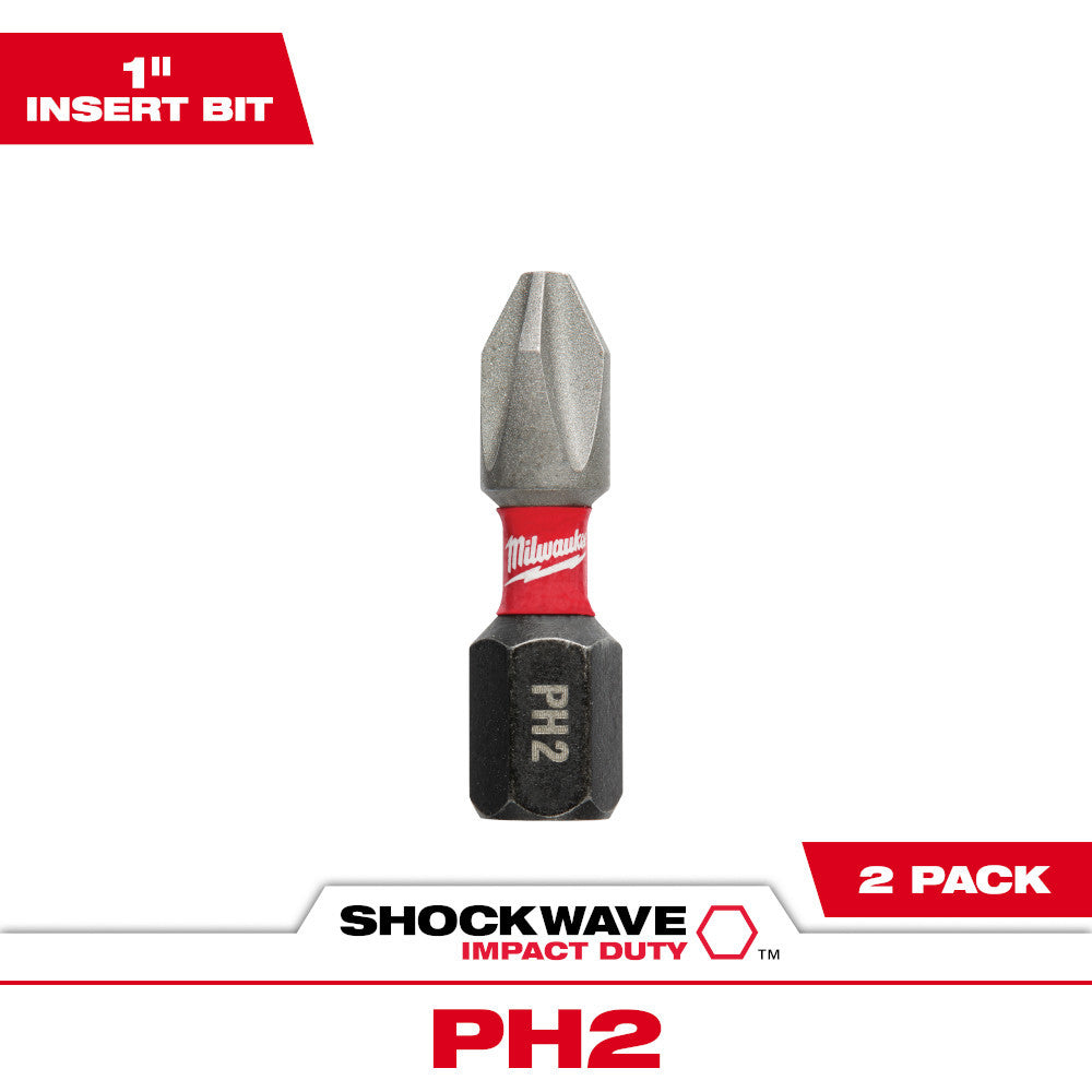 Milwaukee 48-32-4412 SHOCKWAVE Impact Duty 1 inch x #2 Phillips Power Bits - 2pk