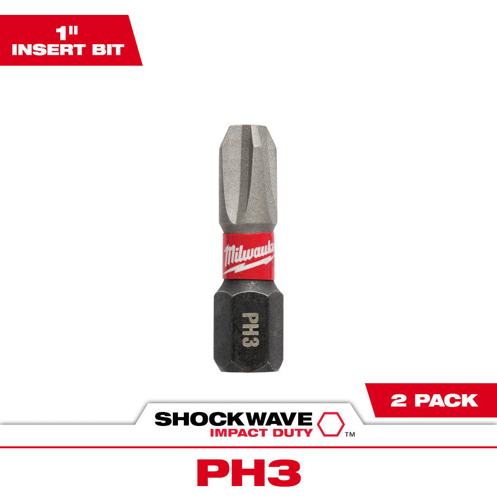 Milwaukee 48-32-4413 SHOCKWAVE Impact Duty 1 inch x #3 Phillips Power Bits - 2pk