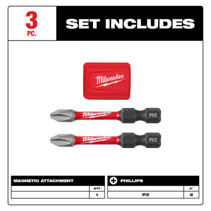 Milwaukee 48-32-4550 3pc SHOCKWAVE Impact Duty Magnetic Attachment and PH2 Bit Set