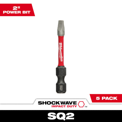 Milwaukee 48-32-4606 SHOCKWAVE Impact Duty 2 inch x #2 Square Power Bits - 5pk