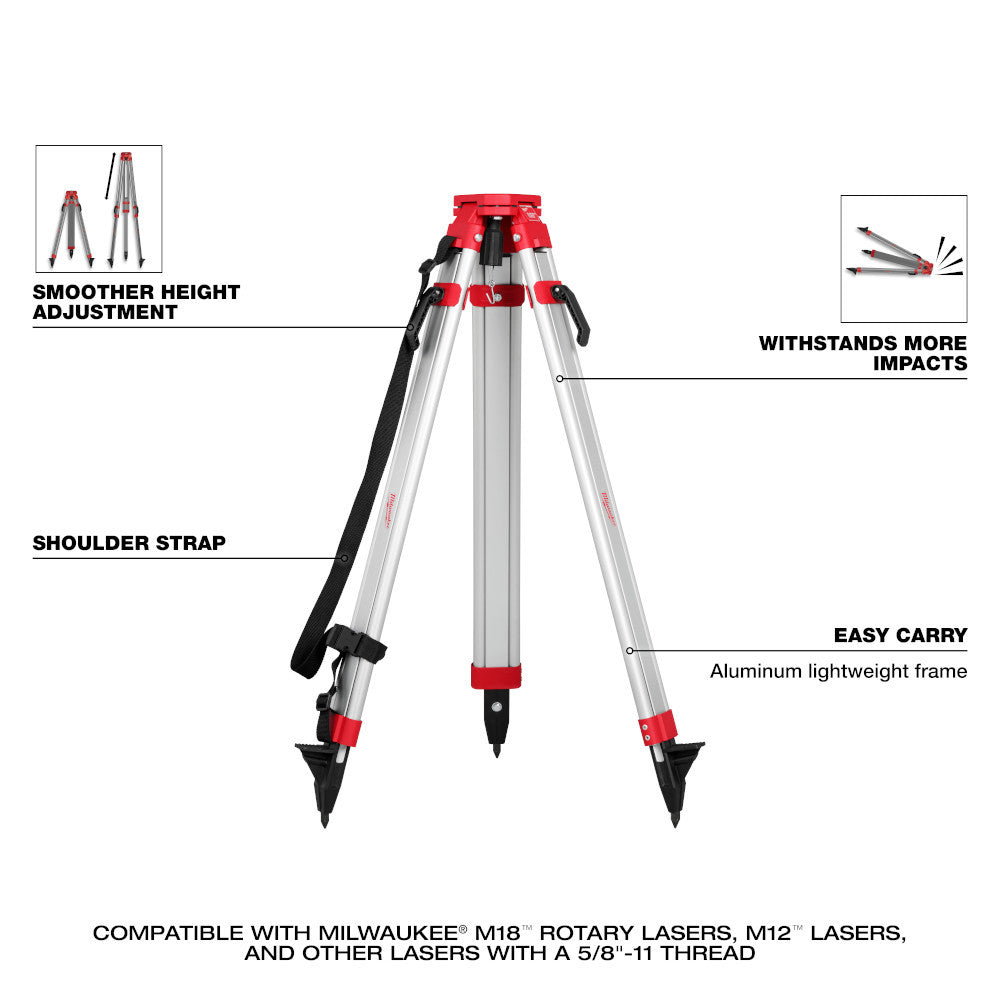 Milwaukee 3701-21T M18 Cordless 2000 foot Red Exterior Rotary Laser Level Kit with Receiver, Tripod, & Grade Rod