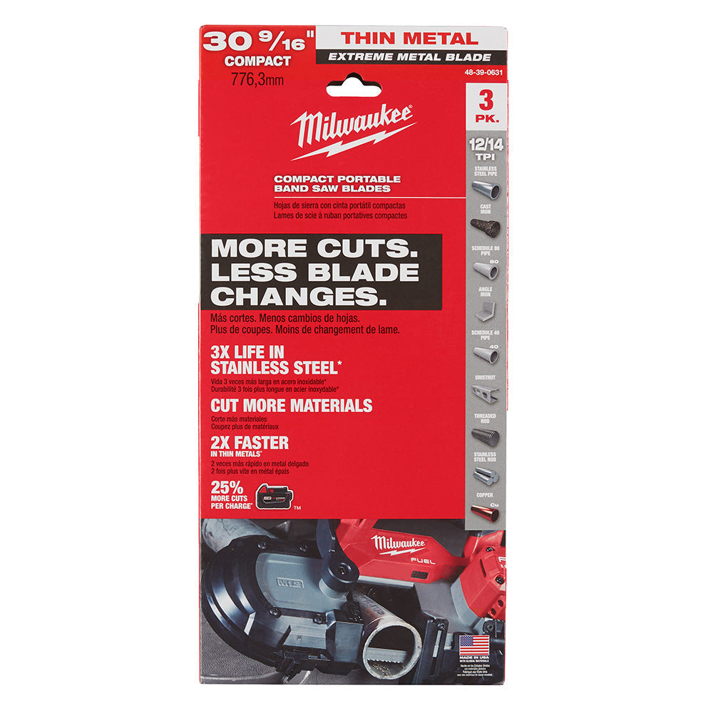 Milwaukee 30-9/16in 12/14 TPI Compact Extreme Thin Metal Band Saw Blades - 3pk