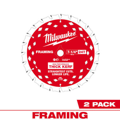 Milwaukee 48-40-0742 7-1/4 Inch 24T Thick Kerf Framing Circular Saw Blades -2pk