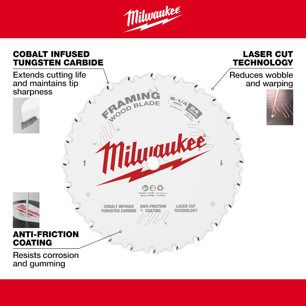 Milwaukee 48-40-0820 8-1/4 inch 24T Framing Circular Saw Blade