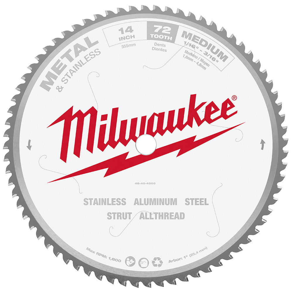 Milwaukee 48-40-4505 14-inch x 72T Ferrous Metal  and Stainless Cutting Circular Saw Blade