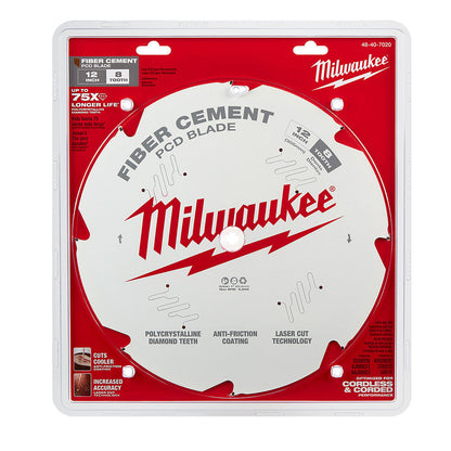 Milwaukee 48-40-7020 12-inch x 8T PCD / Fibre Cement Cutting Circular Saw Blade showing saw blade in packaging