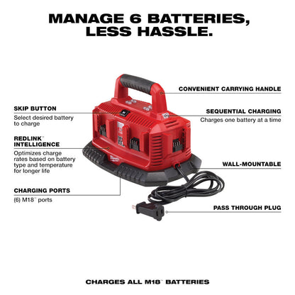Milwaukee 48-59-1806 M18 6-Port Sequential Battery Charging Station (batteries sold separately)