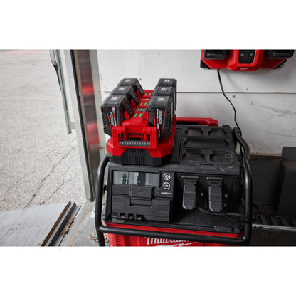 Milwaukee 48-59-1817 18V 6-Bay Daisy Chain Rapid Charger  showing charger mounted on pack out boxes  (Batteries and pack out boxes sold separately)