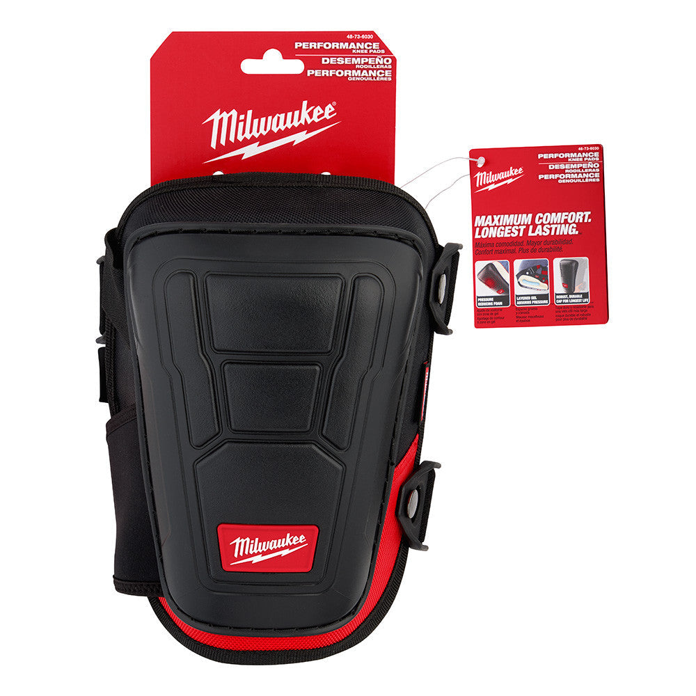 Milwaukee 48-73-6030 Performance Hard Shell Knee Pads showing kneed pads in packaging