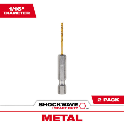 Milwaukee 48-89-4601 SHOCKWAVE 1/16 Inch Titanium Drill Bits with RED HELIX - 2 Pack