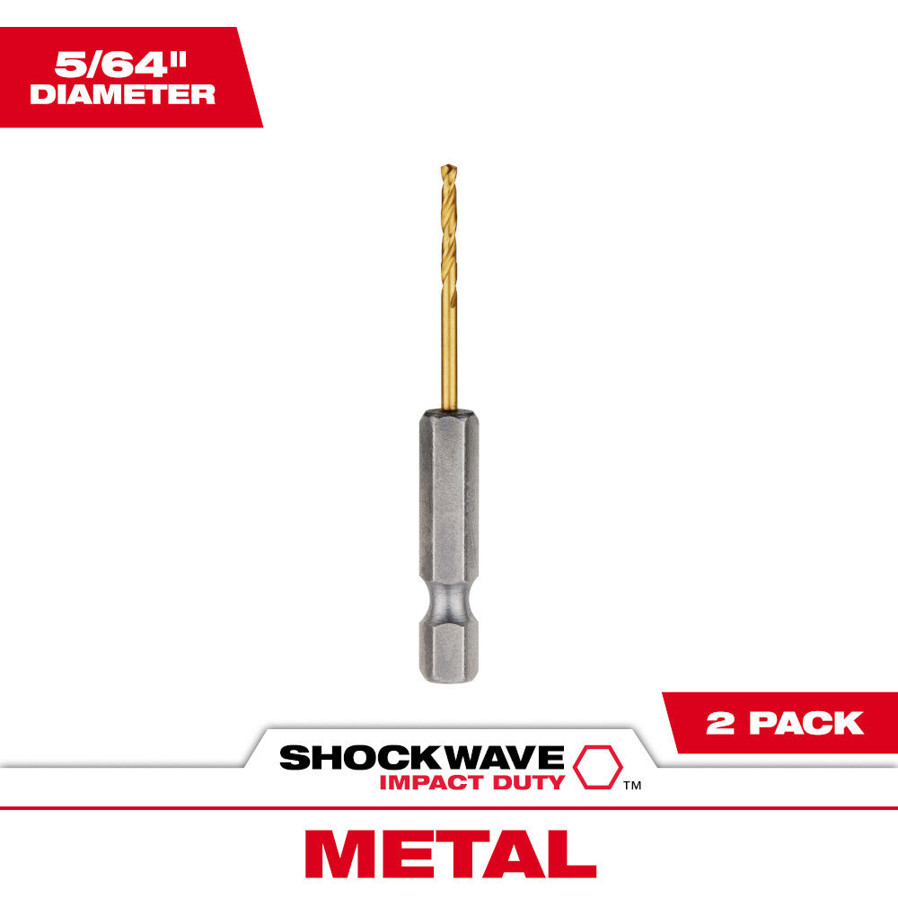 Milwaukee 48-89-4602 SHOCKWAVE 5/64 Inch Titanium Drill Bits with RED HELIX - 2 Pack