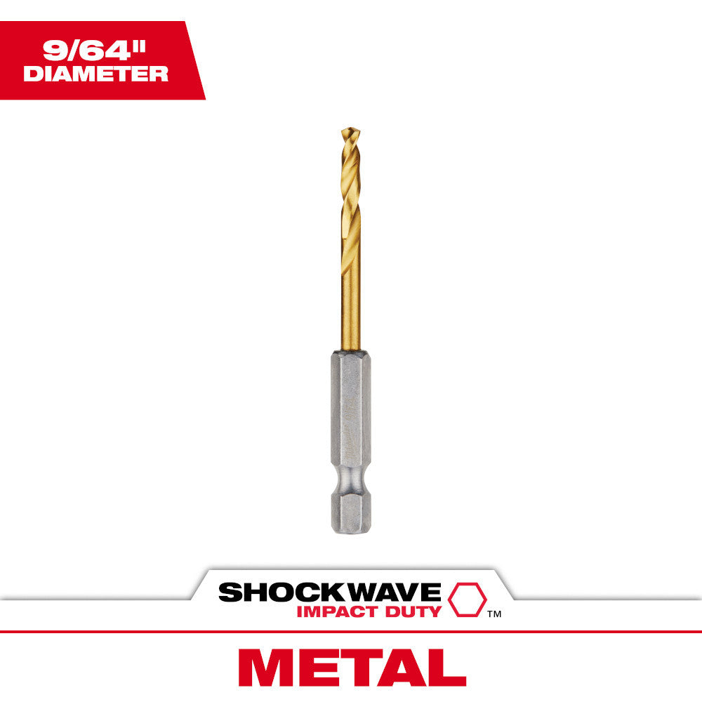 Milwaukee 48-89-4606 SHOCKWAVE 9/64 inch Titanium Drill Bits with RED HELIX - 2 Pack