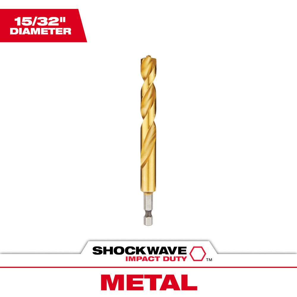 Milwaukee 48-89-4627 SHOCKWAVE 15/32 Inch Titanium Drill Bits with RED HELIX