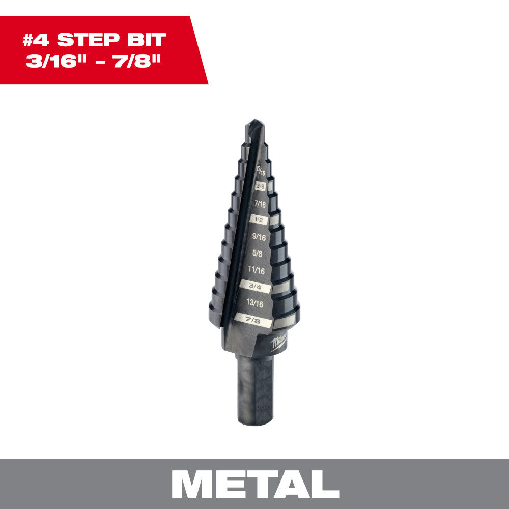 Milwaukee 48-89-9204 #4 Step Drill Bit (3/16 inch - 7/8 inch) - 12 Steps 1/16 inch increments