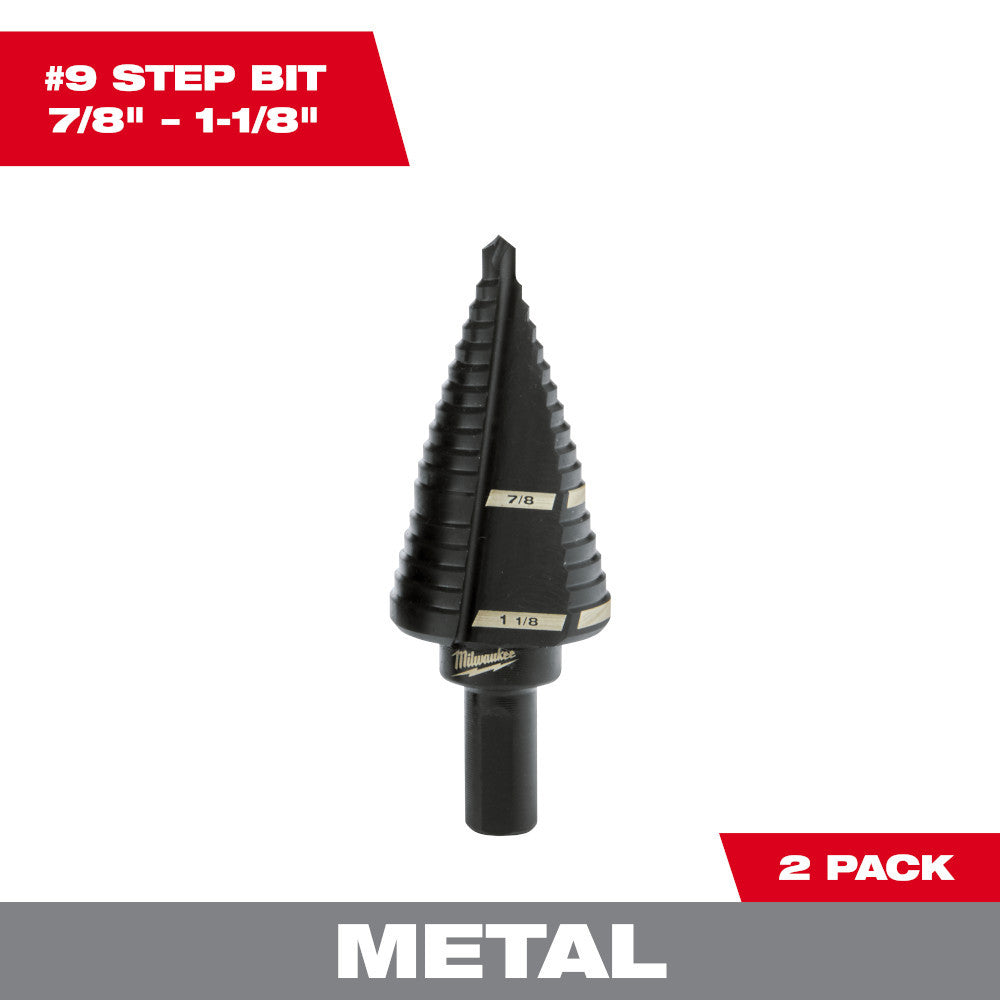 Milwaukee 48-89-9239 #9 Step Drill Bit 7/8 inch - 1-1/8 inch - 2 Steps - 2pk