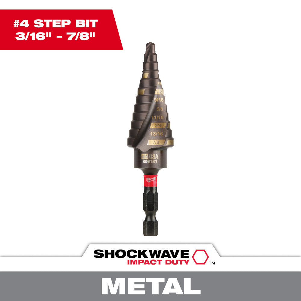 Milwaukee 48-89-9244 SHOCKWAVE Impact Duty #4 3/16 inch - 7/8 inch Step Drill Bit